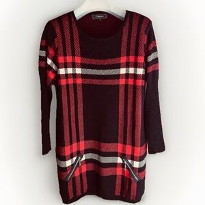 Minkas Vintage Wool/Laine Blend Black Red Soft Checked Crew Neck Sweater Tunic M